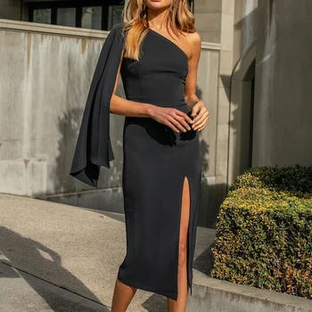 

HIGH QUALITY Newest Fashion 2020 Designer Dress Women's One-Shoulder Ruffles Bodycon Buttock Party Dress