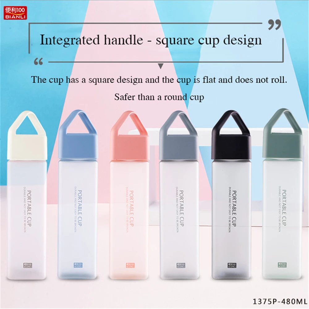 

Plastic square water bottle student outdoor sports seal leak-proof personality creative portable straight drink cup drinkware