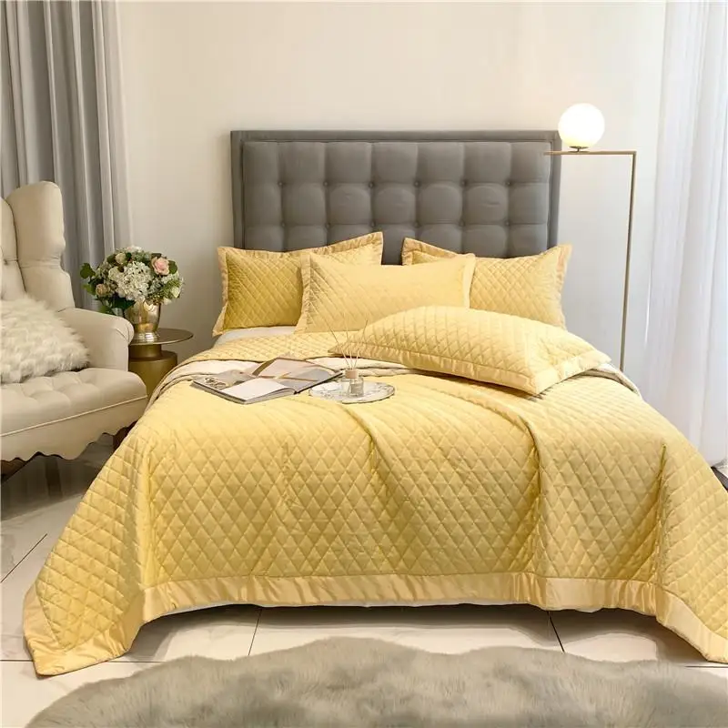 J2 Yellow Gray Green Purple White Soft Silk Velvet Fleece Quilted Bedspread Bed Cover Sheet Blanket Pillowcases 3pcs | Дом и сад