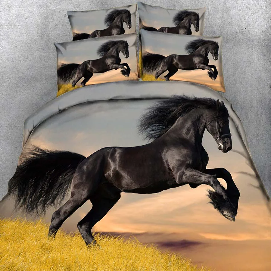 WOSTAR 3d bedding set bed sheet duvet cover pillowcase home textiles king size bedding set Dark horse running Animal pattern
