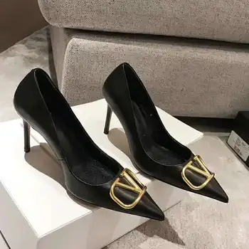 

2020 Autumn New Women Large Size Pumps Fashion V Alphabet Dress Sexy High Heels Fashion Sandals Wedding Shoes