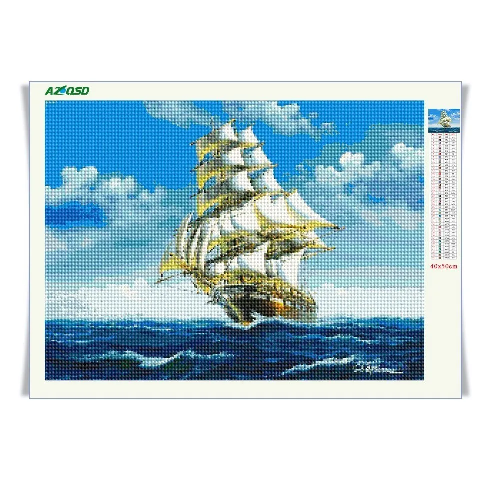AZQSD Алмазная вышивка море парусная лодка картина полная квадратная дрель мозаика