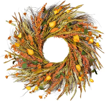 

Personality Autumn Simulation Girl Fruit Wreath Home Door Decoration Pendant Wreath Cereal Wreath Golden Wheat Ear Round Wreath