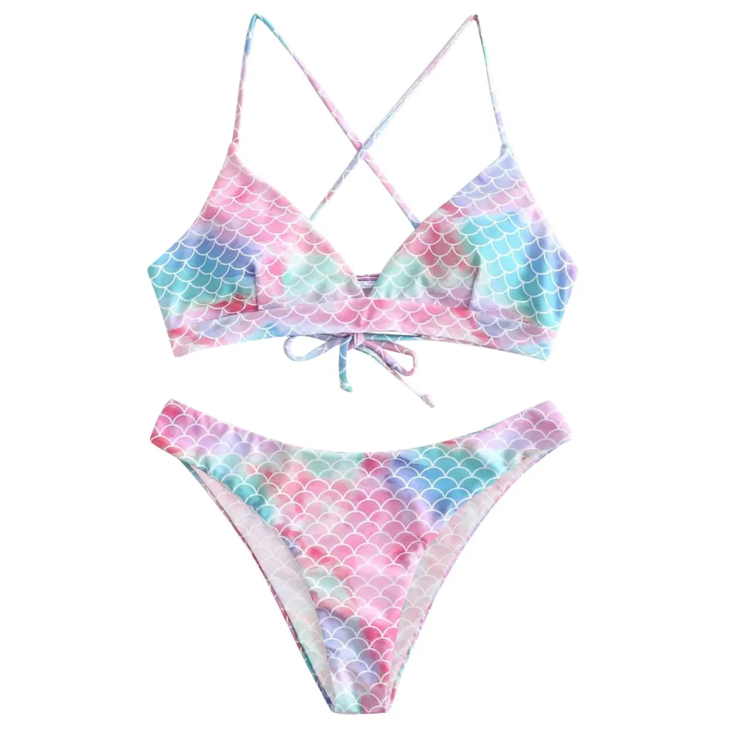 JAYCOSIN gradient color strap swimwear women split bikini swimsuit suit beach bath fish scale print fashion sweet bikini simple 
