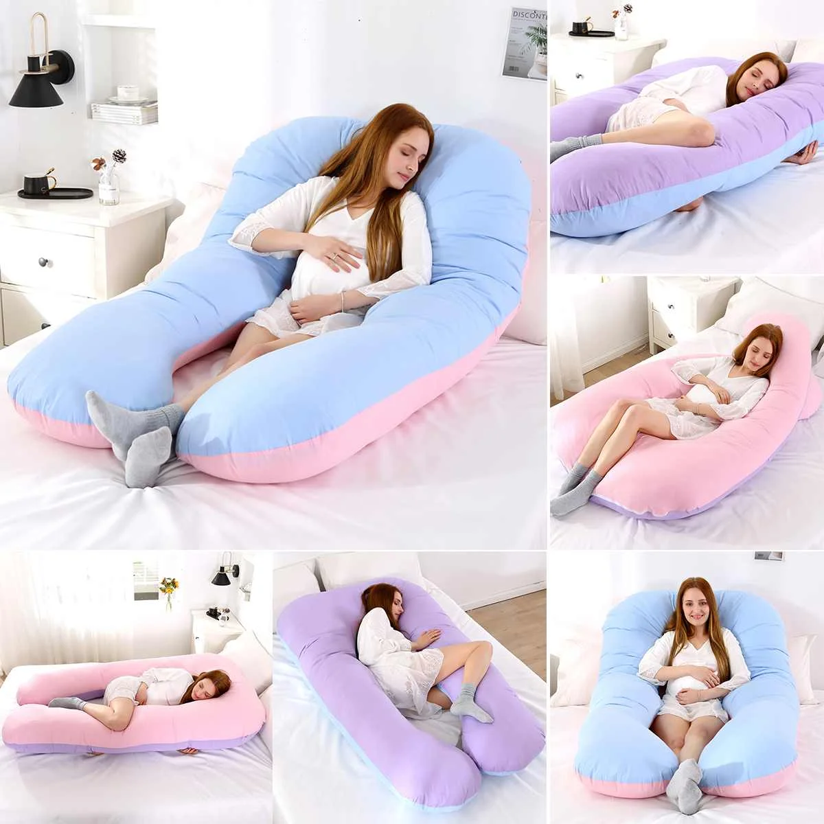 Gugio Full Body Pregnancy Pillow U-Shaped Maternity Pillow for Pregnant Women with Cotton Cover,Great for Anyone,Light Multi 