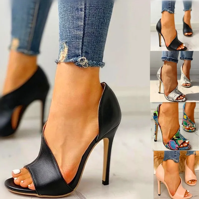 Zapatos de tacón alto con estampado de serpiente para mujer, calzado Sexy para fiesta, y stilettos alargadores, color negro, para boda