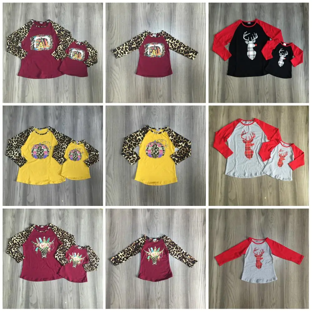 Осенне-зимние наряды для маленьких девочек, хлопковая одежда с изображением винного горчицы, коровы, тыквы, оленя, мамы и меня детская одежда хлопковый бутик-топ