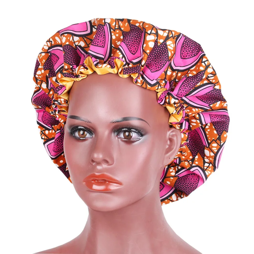 

Large Satin Lined Bonnets Women African Print Fabric Ankara Bonnet Elastic Turban