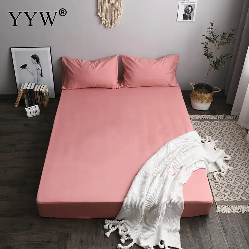 

Mattress Cover Solid Color Sanding Bedding Linens Bed Sheets With Elastic Band Double Queen Size Bedsheet Bedroom Decoration