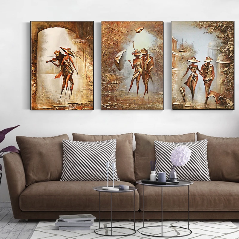 Romantic Couple in Love Interesting Painting Printed on Canvas