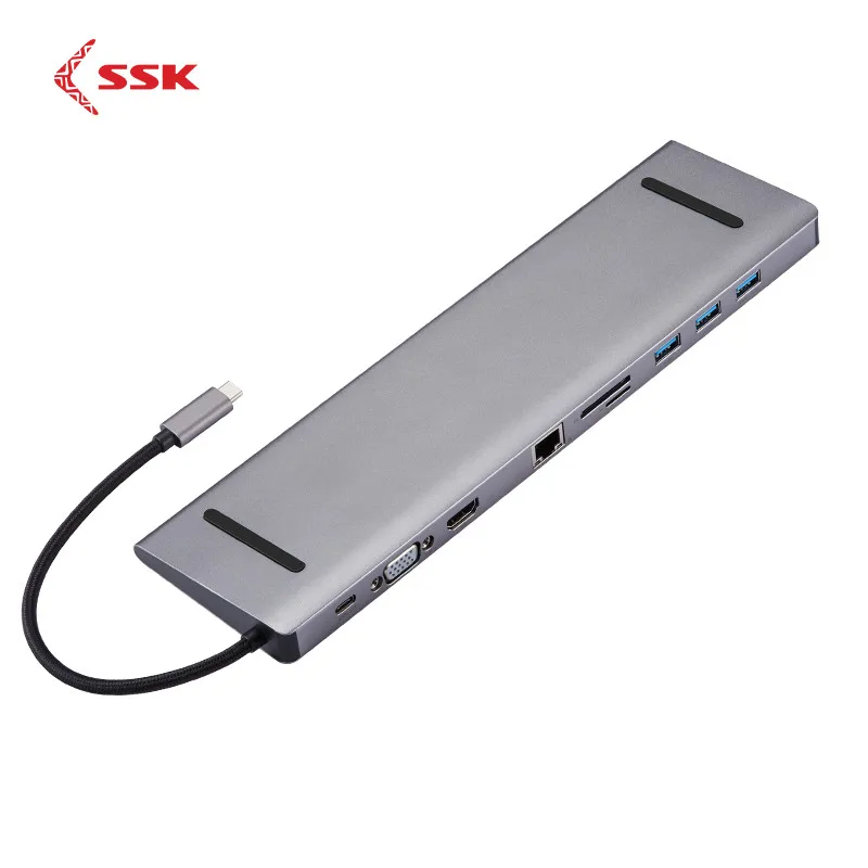 SSK usb-хаб Тип-концентратор к USB 3,0 VGA HDMI, VGA SD/TF карты φ3. 5 аудио Gigabit RJ45 Ethernet USB 3,1 GEN1 стандарт для ноутбук планшеты