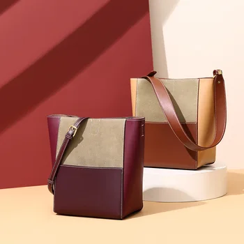 

Bucket Bag Women 2019 Autumn and Winter Messenger Bag Net Red Large Color Matching Retro Shoulder Bag