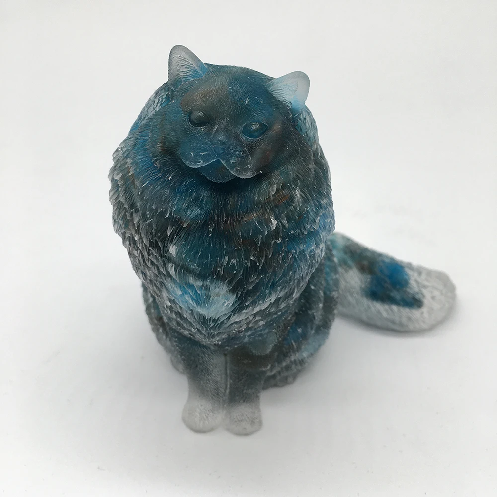 

1pc Natural Blue Phosphorus Crushed Stone Resin Cat Birthday Gift Home Living Room Decoration Restoring Spiritual Power