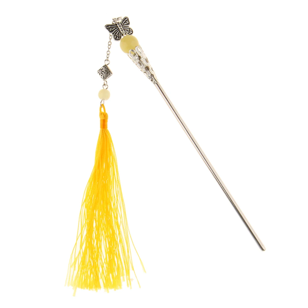 Retro Butterfly Hairpin Hair Stick Kanzashi Long Tassel Chignon for Kimono Hanfu Headwear Accessories