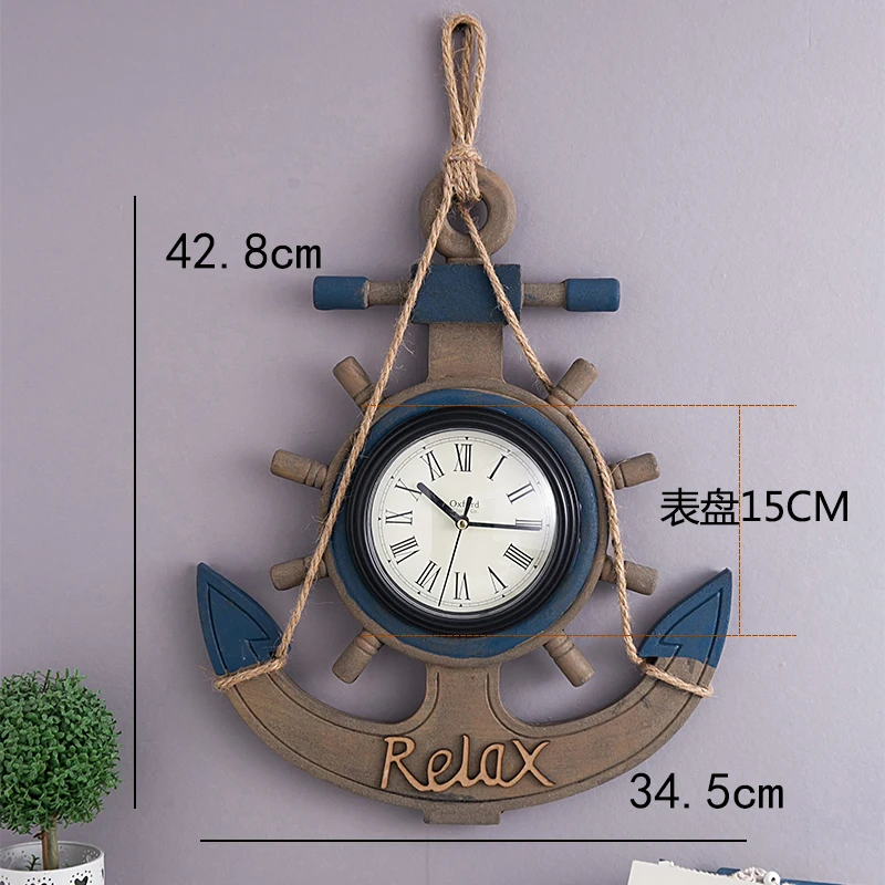 Vintage 3d Wall Clock Wooden Bar Boat Rudder Mediterranean Anchor Living Room Clocks Old Decorations Antique Reloj Decor SC207 - Цвет: Style 2