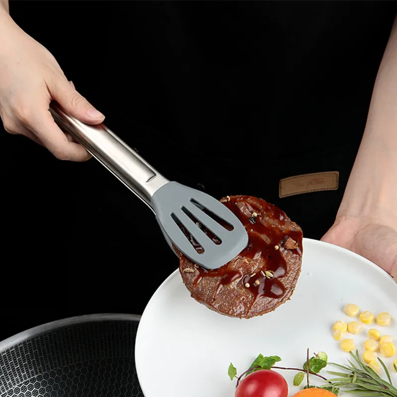 304 Stainless Steel Kitchen Bread Tongs No-slip Handle Salad Steak Clamp Meat Clip Kitchen Accessories food tongs