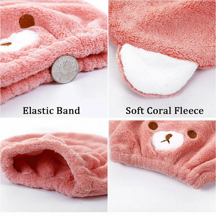 Быстросохнущее полотенце для волос, милое детское полотенце с рисунком медведя из мультфильма, быстросохнущее полотенце для волос, толстая впитывающая шапочка для душа, быстрая
