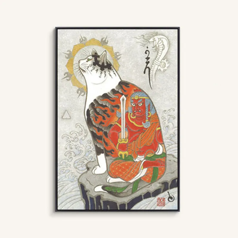 

Samurai Cat Japanese Style Decor Painting Hot Pot Japanese Restaurant Mural Home Living Room Paintings Business Gift M2057