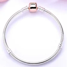 Золотой цвет баррель застежка основные змея цепи браслет подходит для женщин бусины из стерлингового серебра 925 Шарм Diy Европа ювелирные изделия