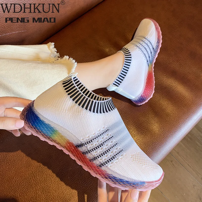 

Women Casual Vulcanized Shoes Mesh Sneakers 2020 Female Knitted Flat Shoes Ladies Slip On Footwear Plus Size Zapatos De Mujer