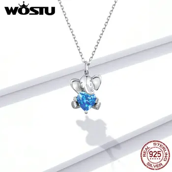 

Wostu Pendant Necklace Ocean Blue Heart CZ Elephant Pendant Necklace for Women 925 Sterling Silver Animal Silver Jewelry FNN180