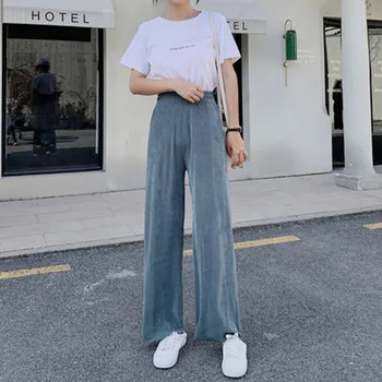 

Candy Color Pleated Cool Wide Leg Trousers Female Summer High Waist Loose fall straight Thin Ankle Pants Long Trousers