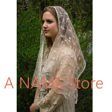 Прямоугольная длинная кружевная вуаль цвета слоновой кости с цветочным узором для женщин для церкви, Мантилья, католическая латинская масса, винтажные шарфы, шарф, Мантилья