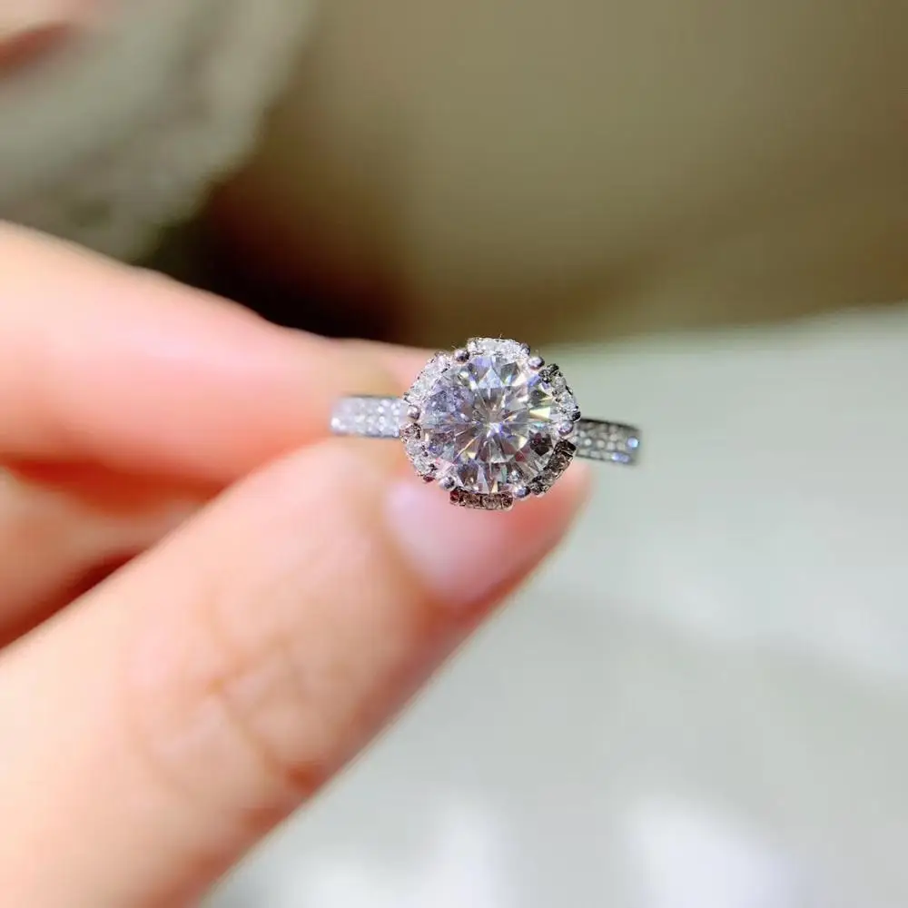 Kkmall магазин круглых серебряных колец с муассанитом 1.00ct D VVS Роскошные Колечки для