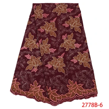 

African Lace Fabric 2019 High Quality Lace Fabric Cotton Polyester Fabric Swiss Voile Lace With Stones For Party Dress GD2778B-6