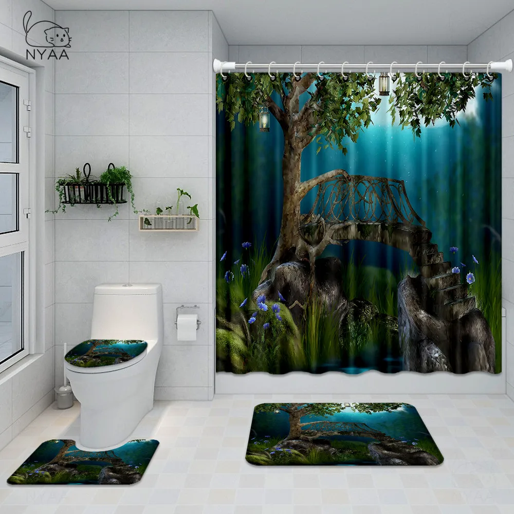 Nyaa Mysterious Forest Bathroom Set Mushroom Douchegordijn Waterproof Shower Curtain Toilet Cover Mat Non Slip Rug Home Decor Shower Curtains Aliexpress