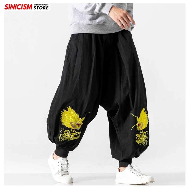 Sinicism Store мужские осенние широкие брюки с вышивкой мужские свободные брюки в китайском стиле мужские большие брюки Модная одежда
