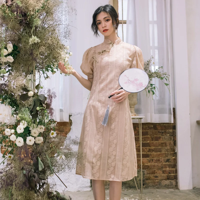 New Fashion Women's Lace Dress French Court Style Puff Sleeve Dresses