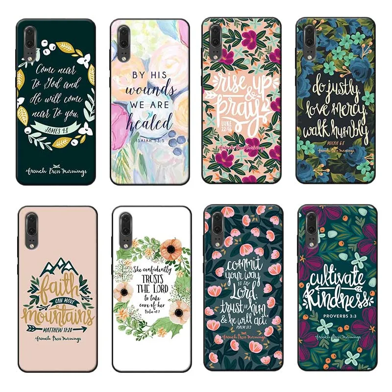 For huawei mate 30 pro p20 p30 20 lite Clear Soft Silicone Phone Case Bible verse flowers |
