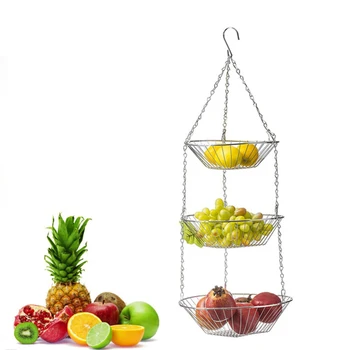 

Hanging Metal Baskets Fruits Plants Vegetables Storage Basket Creative Collection Ceramic Hen Oraments Decoration 3 Tiers Chain