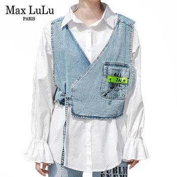 

Max LuLu New 2020 Korean Fashion Ladies Spring Shirts Womens Denim Patchwork Tops And Blouses Vintage Female Clothes Streetwear
