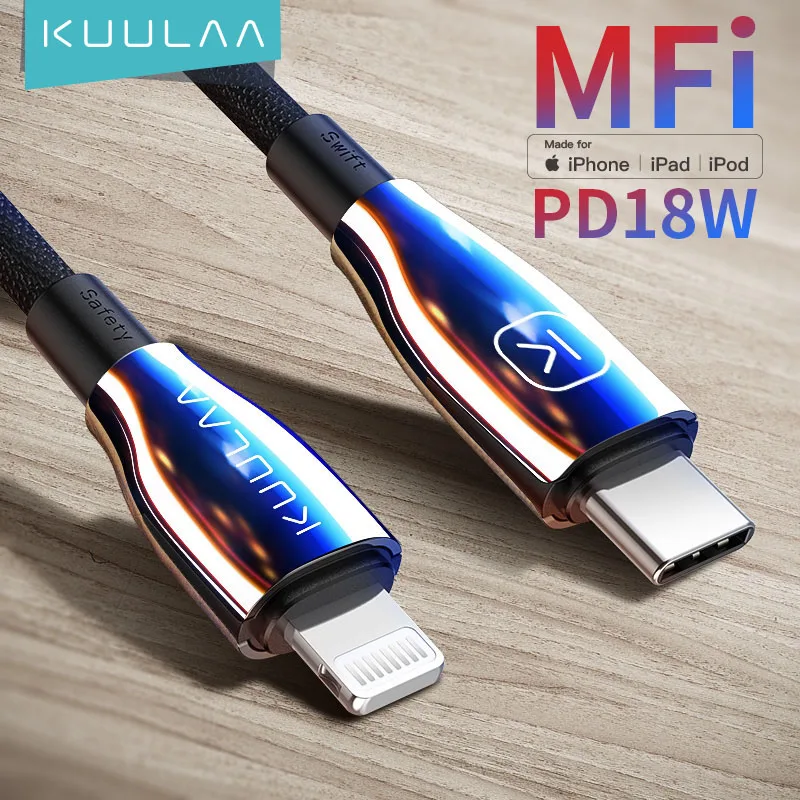 Кабель KUULAA USB C для Lightning MFi PD iPhone 11 Pro Max X XS 8 XR кабель быстрой зарядки типа 18 Вт Macbook