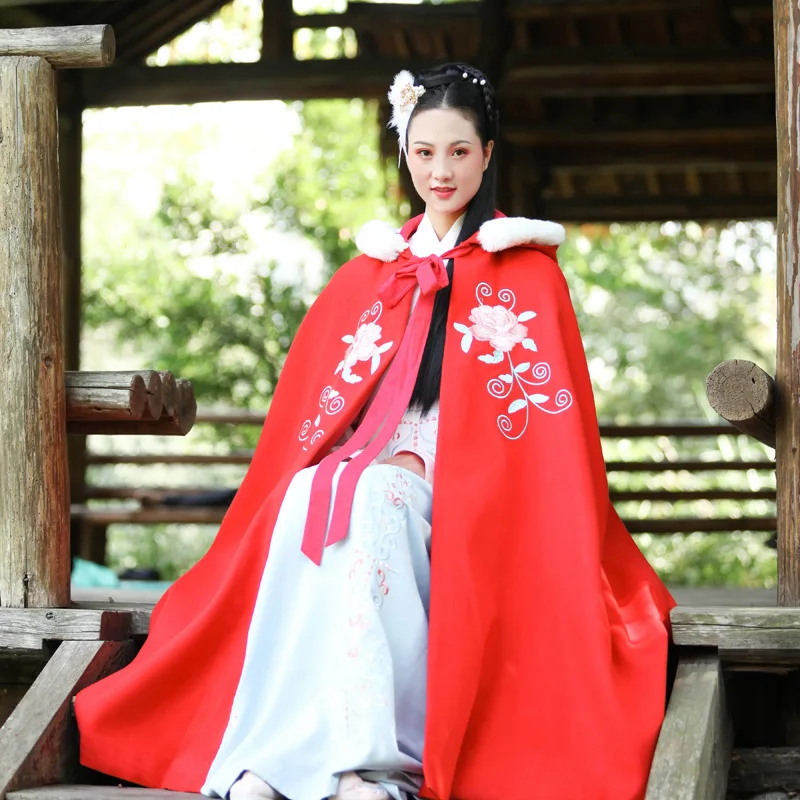 Плащ с вышивкой Hanfu, женская одежда для выступлений певцов, Осеннее и зимнее пальто, Женский народный фестивальный Рейв, наряд DC3437