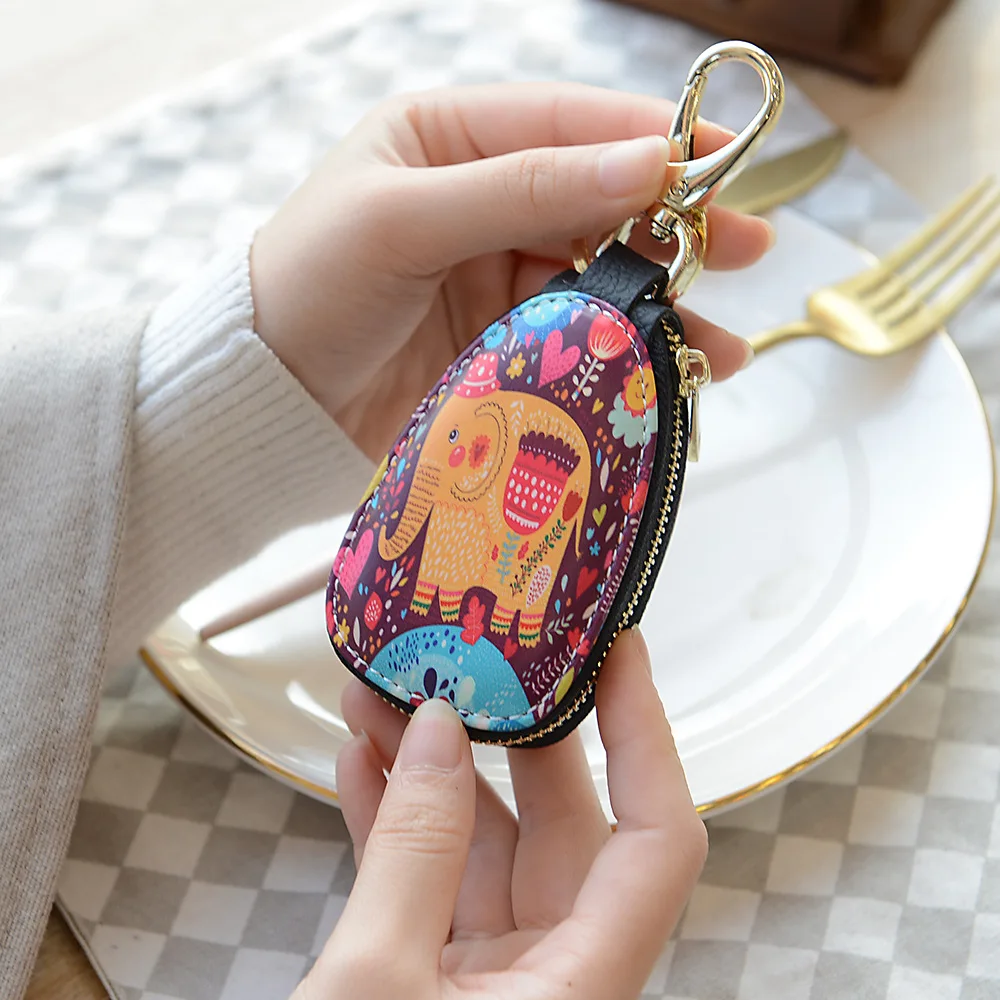 New Fashion men Ladies Leather Car Key Chain Wallet Fashion Gold Key Chain Key Storage Box Housekeeper Car Key Bag