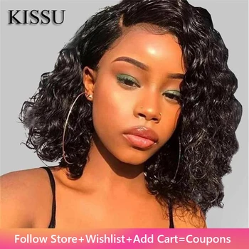 

Deep Wave Closure Wig Curly Bob Wig 4x4 HD Closure Wig Mongolian Curly Wigs Bob Wig Cheap Human Hair hd transparent Closure Wig