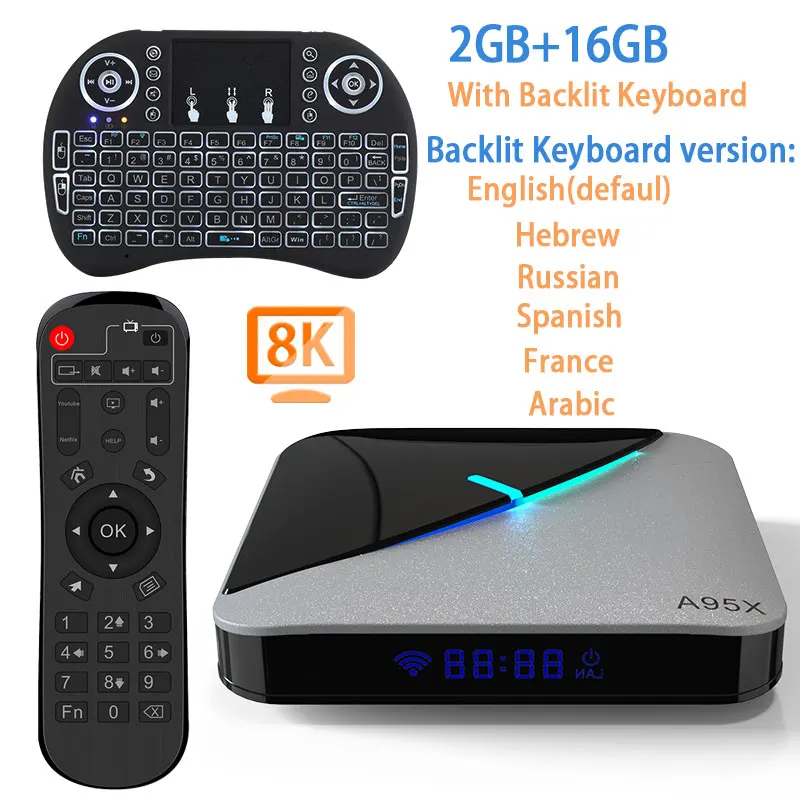 A95X воздуха RGB светильник Android 9,0 ТВ коробка 8K 4K Youtube Amlogic S905X3 Netflix, Wi-Fi, 2 ГБ, 4 Гб оперативной памяти, 16 Гб встроенной памяти, 32 ГБ, 64 ГБ, set top tv BOX - Цвет: 16G  with keyboard