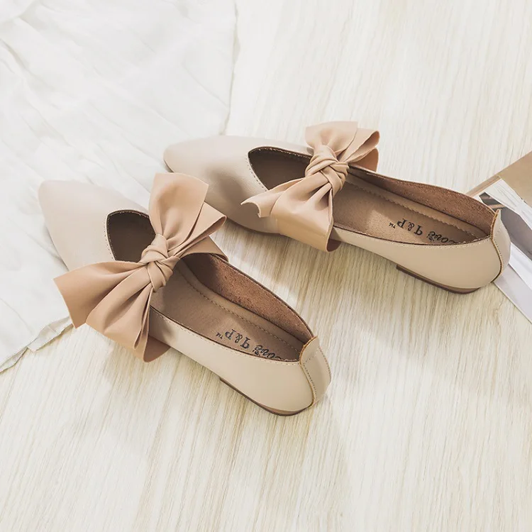

Flat Top Shoes Women's Spring New Style Low-Cut Online Celebrity Pointed-Toe Single Shoes Women's Bow Fairy Every Evening Shoes