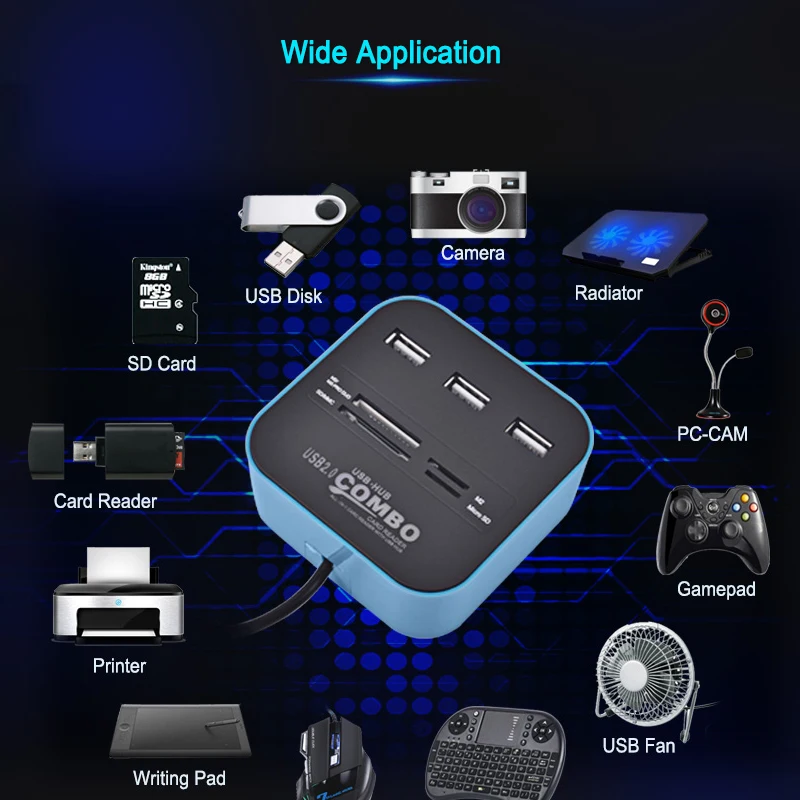 Зарядное устройство с 3 usb-портами USB 2,0 концентратор для Win XP/7/8/10, MS/M2/устройство для считывания с tf-карт с Светодиодный индикатор