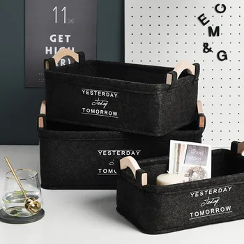 

Black Felt Cloth Storage Basket with Handles Nordic Simple Home Desktop Sundries Organizer Frame Ins Seasoning Finishing Basket