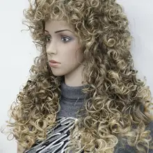 Модный сексуальный коричневый микс блонд наконечник легкие кудри 2" Длинные Синтетические волосы полный парик