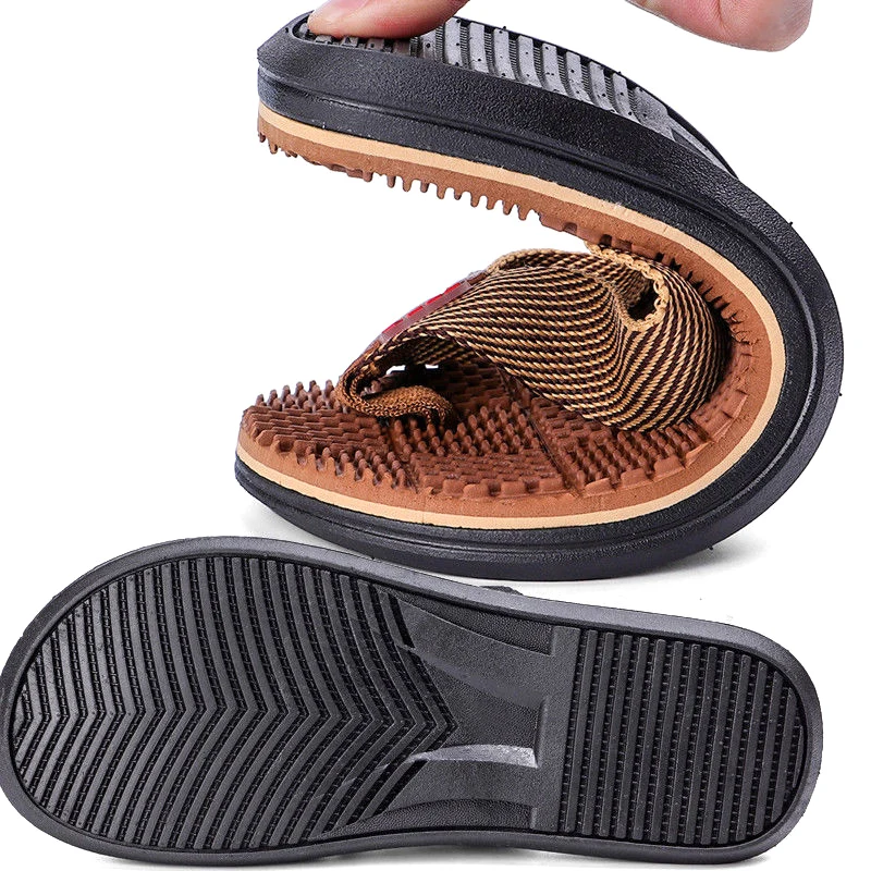 

2019 New Fashion Men Flip Flops Massage Slippers Sandals Textile Strap Anti-slip Shoes for Summer Beach J9