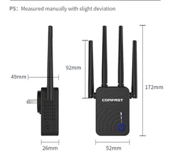 Repetidor de sinal wi fi, sem fio, dual band, 1200mbps, 2.4g, 5ghz, extensor de longo alcance, repetidor de wi fi com 802.11ac, 4 antenas externas