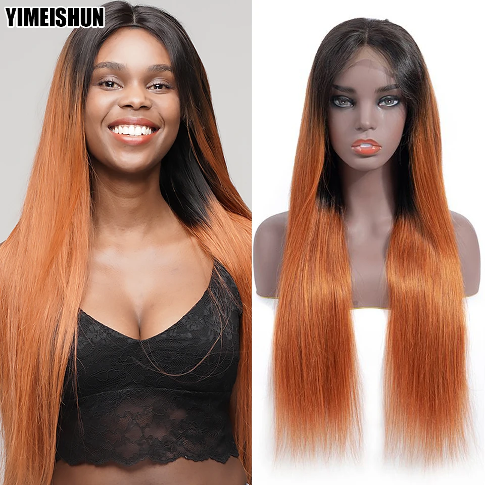 

4X4 Closure Wig Brazillian 1B 30 T Part Ombre Human Hair Wig Closure Wigs For Black Women Straight Hair Middle Part YIMEISHUN