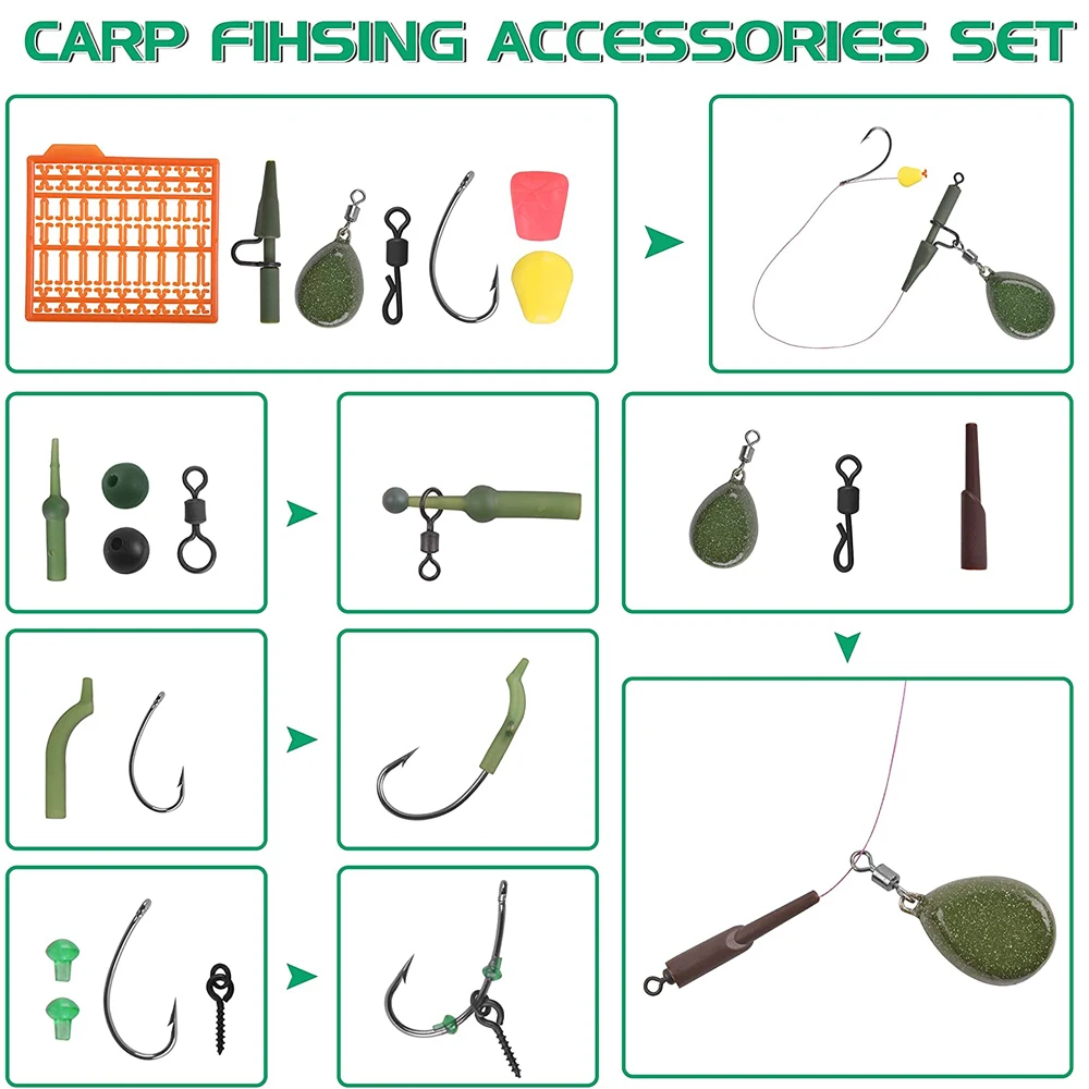 239Pcs/Box Carp fishing Tackle Kit Matte carp swivels Soft Anti