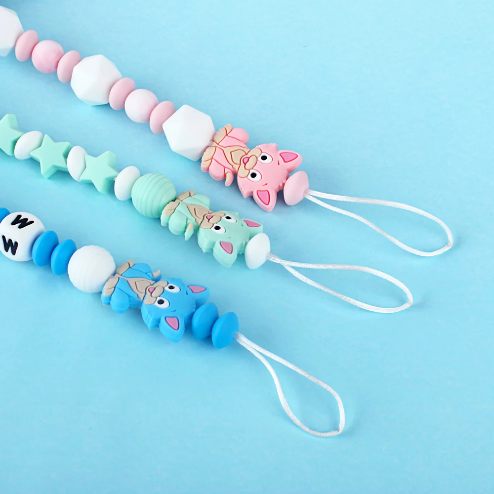 Keep&Grow 10pcs Cartoon Dog Cat silicone beads Baby Teether DIY Toy Necklace Pendant Rodent Pacifier Chain children's products