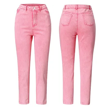 

Women jeans Fashion Pink Casual Mid Waist Skinny Jeans leggings Denim Pants With Pocket Jeans mujer 2019 S10